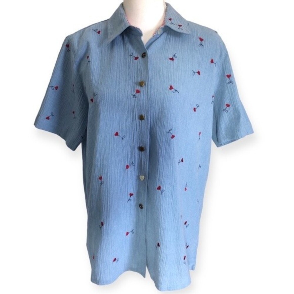 Koret City Blues Heart Balloon Print Short Sleeve Button Front Shirt